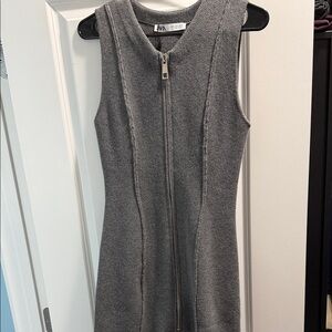 Zara Gray Zip-Front Mini Dress